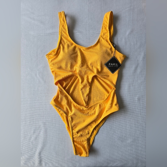 Zaful Women's Tie Knot Front Ribbed High Waist Cut Out One Piece Swimsuit Size S - Picture 8 of 8